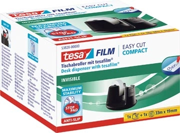 Een Tesa plakbandafroller Easy Cut Compact, voor rollen van ft 33 m x 19 mm, zwart koop je bij Muys Kantoor & Kado