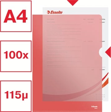 Een Esselte l-map, copy safe, gekorreld, A4, 115 micron, pak van 100 stuks, rood koop je bij Muys Kantoor & Kado