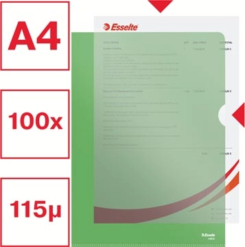 Een Esselte l-map, copy safe, gekorreld, A4, 115 micron, pak van 100 stuks, groen koop je bij Muys Kantoor & Kado