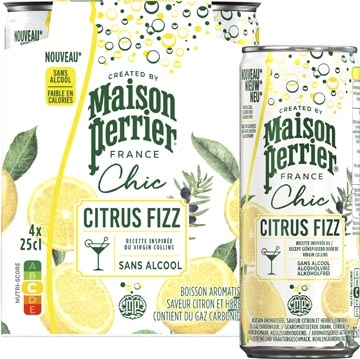 Een Maison Perrier mocktail Citrus Fizz, citroen- en kruidensmaak, blik van 25 cl, pak van 4 stuks koop je bij Muys Kantoor & Kado