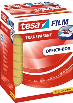 Een Tesafilm transparante tape, ft 15 mm x 66 m, pak van 10 rolletjes koop je bij Muys Kantoor & Kado