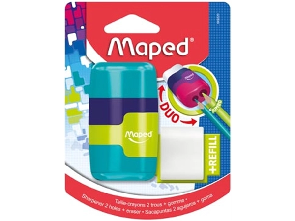 Een Maped potloodslijper + gom Connect Soft Touch, op blister koop je bij Muys Kantoor & Kado