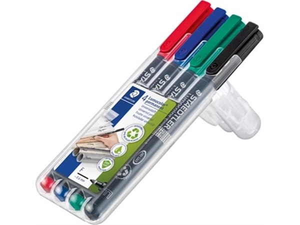 Een Staedtler Lumocolor 318, OHP-marker, permanent, 0,6 mm, box van 4 stuks in geassorteerde kleuren koop je bij Muys Kantoor & Kado