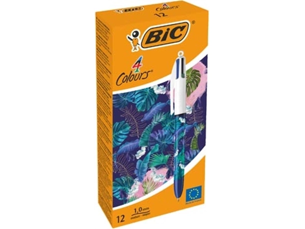 Een Bic Colours Tie - Dye 4-kleurenbalpen, medium, klassieke inktkleuren, doos van 12 stuks koop je bij Muys Kantoor & Kado