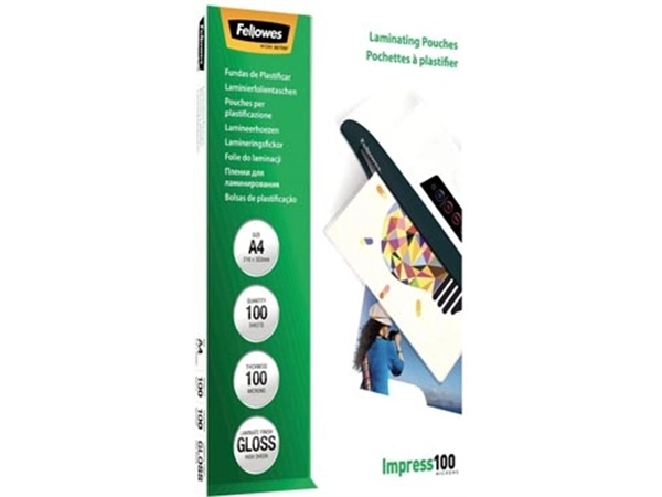 Een Fellowes lamineerhoes Impress100 ft A4, 200 micron (2 x 100 micron), pak van 100 stuks koop je bij Muys Kantoor & Kado