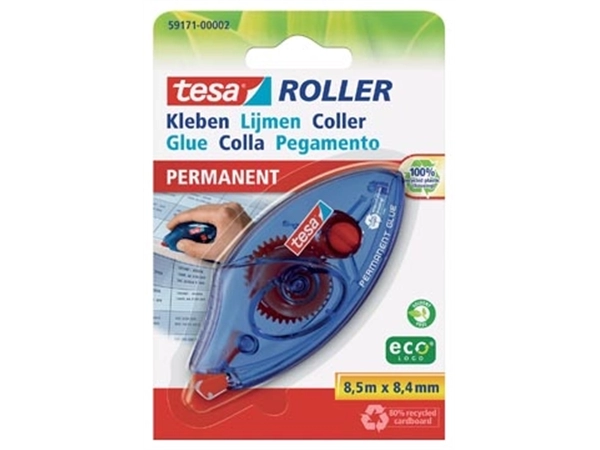 Een Tesa lijmroller permanent ecoLogo, ft 8,4 mm x 8 m, op blister koop je bij Muys Kantoor & Kado