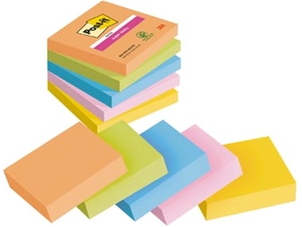 Een Post-it Super Sticky notes Boost, 90 vel, ft 76 x 76 mm, geassorteerde kleuren, pak van 5 blokken koop je bij Muys Kantoor & Kado