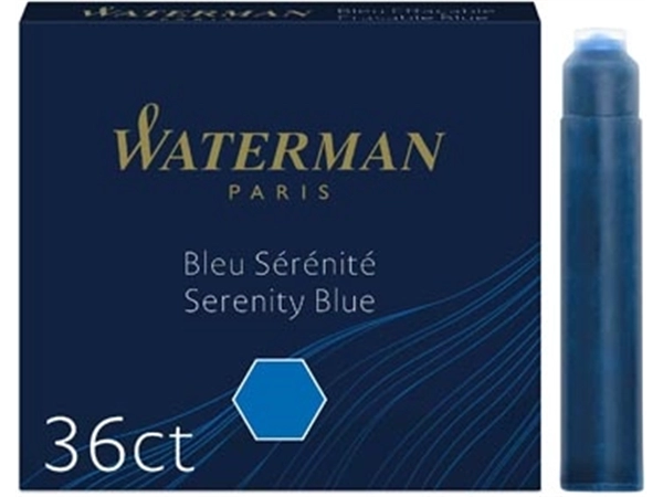 Een Waterman inktpatronen Standard, blauw (Serenity), blister van 36 stuks koop je bij Muys Kantoor & Kado