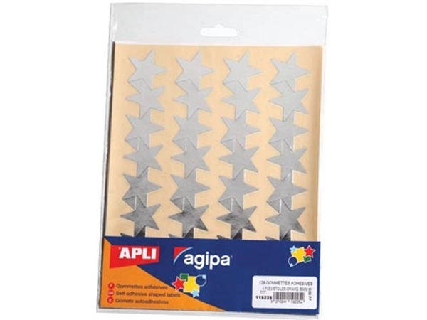 Een Agipa metallic stickers, blister met 128 stuks, goud en zilver, ster 35 mm koop je bij Muys Kantoor & Kado