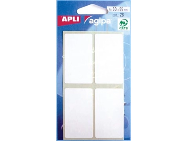 Een Agipa witte etiketten in etui ft 30 x 55 mm (b x h), 28 stuks, 4 per blad koop je bij Muys Kantoor & Kado