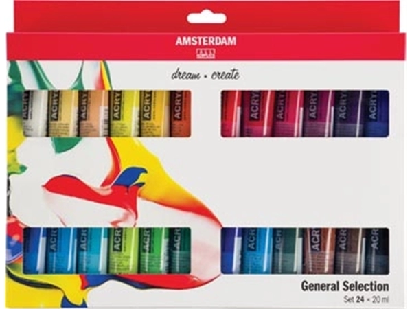 Een Amsterdam acrylverf tube van 20 ml, etui van 24 stuks koop je bij Muys Kantoor & Kado