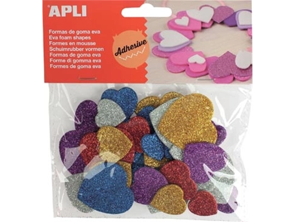 Een Apli Kids zelfklevende glitter harten, blister met 50 stuks koop je bij Muys Kantoor & Kado