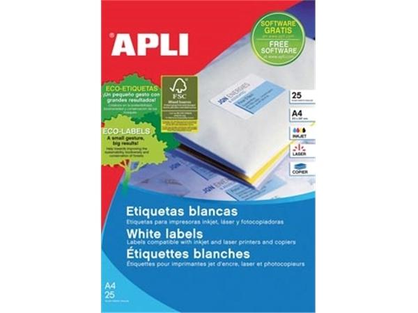 Een Apli afneembare witte etiketten ft 25,4 x 10 mm (b x h), 4.725 stuks, 189 per blad etui van 25 blad koop je bij Muys Kantoor & Kado