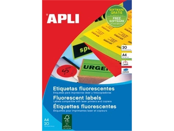 Een Apli fluorescerente etiketten 64 x 33,9 mm (b x h) geel koop je bij Muys Kantoor & Kado