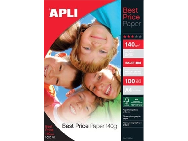 Een Apli fotopapier Best Price ft A4, 140 g, pak van 100 vel koop je bij Muys Kantoor & Kado