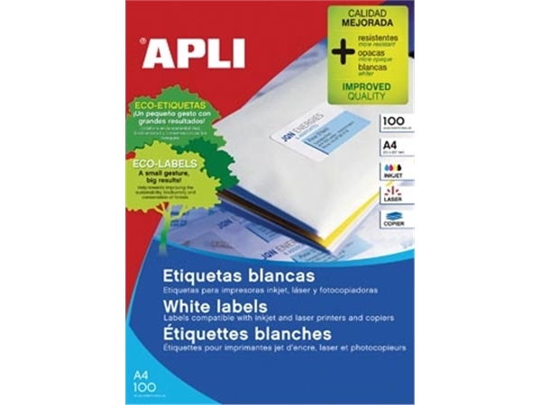 Een Apli witte etiketten Ft 105 x 148 mm (b x h), 400 stuks, 4 per blad (1280) koop je bij Muys Kantoor & Kado