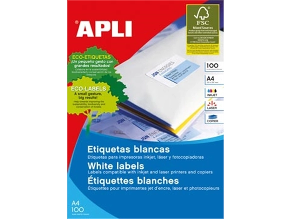 Een Apli witte etiketten ft 105 x 35 mm (b x h), 1.600 stuks, 16 per blad (1287) koop je bij Muys Kantoor & Kado