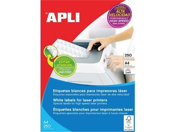 Een Apli witte etiketten ft 70 x 35 mm (b x h), 6.000 stuks, 24 per blad (2519) koop je bij Muys Kantoor & Kado