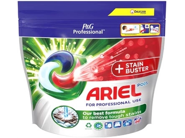 Een Ariel Professional wasmiddel All-in-1 + stainbuster, pak van 60 capsules koop je bij Muys Kantoor & Kado