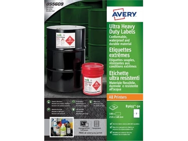 Een Avery Etiketten Ultra Heavy Duty, ft 210 x 148 mm, wit, pak van 100 etiketten koop je bij Muys Kantoor & Kado