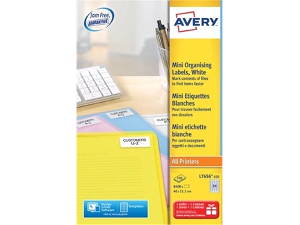 Een Avery L7656-100 mini etiketten ft 46 x 11,1 mm (b x h), wit, doos 8400 stuks koop je bij Muys Kantoor & Kado