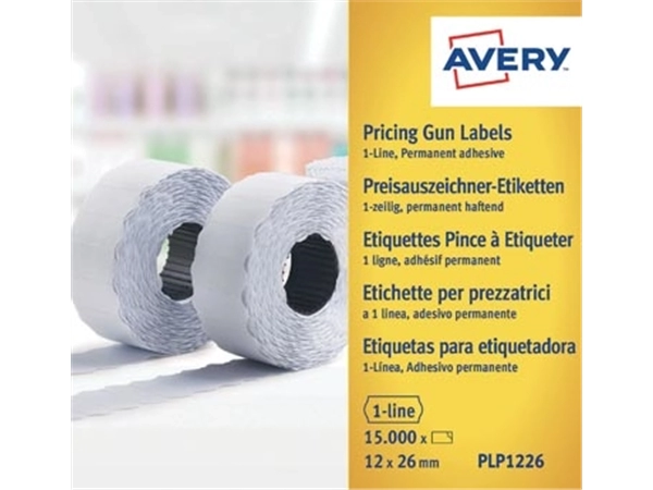 Een Avery PLP1226 etiketten voor prijstang permanent, ft 12 x 26 mm, 15 000 etiketten, wit koop je bij Muys Kantoor & Kado