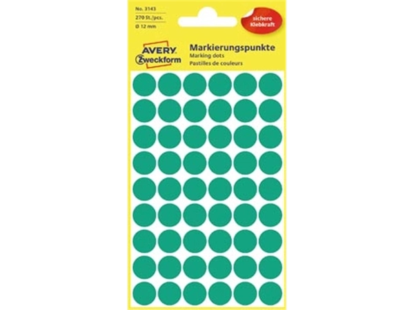 Een Avery Ronde etiketten diameter 12 mm, groen, 270 stuks koop je bij Muys Kantoor & Kado