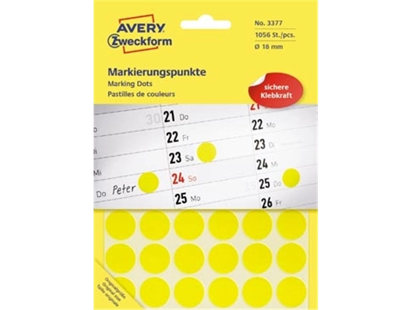 Een Avery Ronde etiketten diameter 18 mm, geel, 1.056 stuks koop je bij Muys Kantoor & Kado