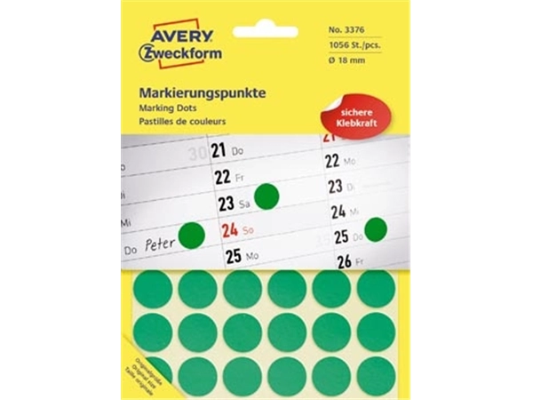 Een Avery Ronde etiketten diameter 18 mm, groen, 1.056 stuks koop je bij Muys Kantoor & Kado