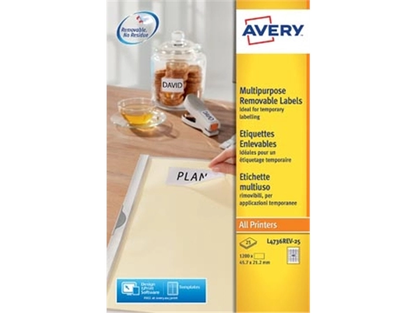 Een Avery afneembare witte etiketten Stick & Lift ft 45,7 x 21 mm (b x h), 1.200 stuks, 48 per blad koop je bij Muys Kantoor & Kado