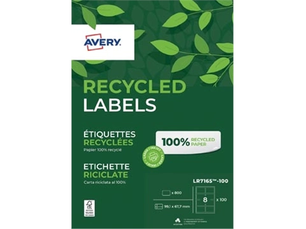 Een Avery gerecycleerde witte laseretiketten QuickPeel ft 99,1 x 67,7 mm (b x h), 800 stuks, 8 per blad koop je bij Muys Kantoor & Kado