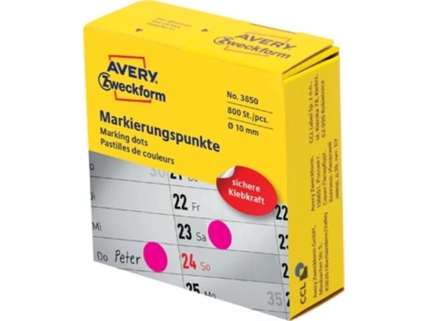 Een Avery marking dots, diameter 10 mm, rol met 800 stuks, roze koop je bij Muys Kantoor & Kado