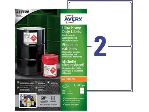 Een Avery ultra resistente etiketten ft 200 x 144 mm (b x h), doos van 100 etiketten koop je bij Muys Kantoor & Kado