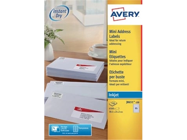 Een Avery witte etiketten QuickDry ft 38,1 x 21,2 mm (b x h), 6.500 stuks, 65 per blad koop je bij Muys Kantoor & Kado