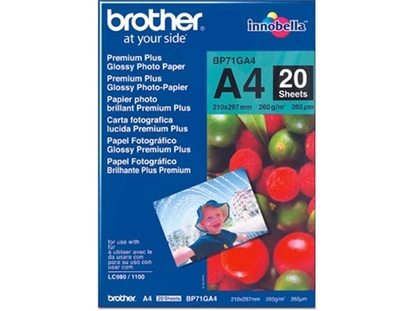 Een BROTHER fotopapier glossy, ft A4, 260 g, pak van 20 vel koop je bij Muys Kantoor & Kado