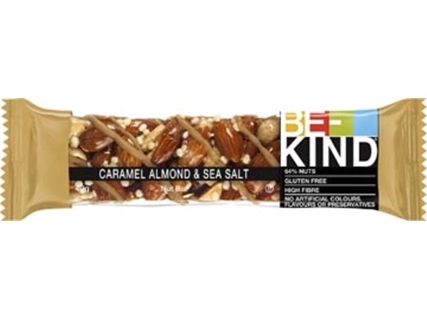 Een Be-Kind reep Caramel Almond & Sea Salt, 40 g, pak van 12 stuks koop je bij Muys Kantoor & Kado