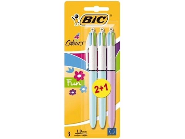 Een Bic Colours Fun 4-kleurenbalpen, medium, pastel inktkleuren, blister van 2+1 gratis koop je bij Muys Kantoor & Kado