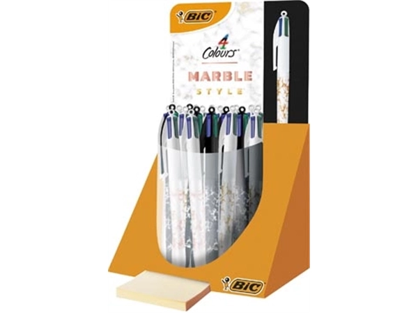 Een Bic Colours Marble 4-kleurenbalpen, medium, klassieke inktkleuren, display van 30 stuks koop je bij Muys Kantoor & Kado