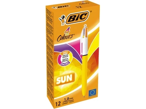 Een Bic Colours Sun 4-kleurenbalpen, medium, fashion inktkleuren, lichaam geel koop je bij Muys Kantoor & Kado