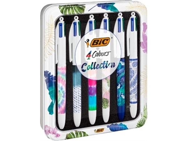 Een Bic Colours Tie - Dye 4-kleurenbalpen, medium, klassieke inktkleuren, doos van 6 stuks koop je bij Muys Kantoor & Kado