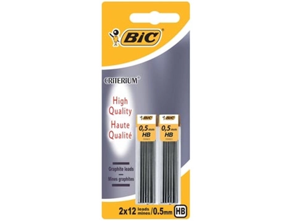 Een Bic Criterium potloodstiften, 0,5 mm, HB, blister van 2 etuis van 12 stuks koop je bij Muys Kantoor & Kado