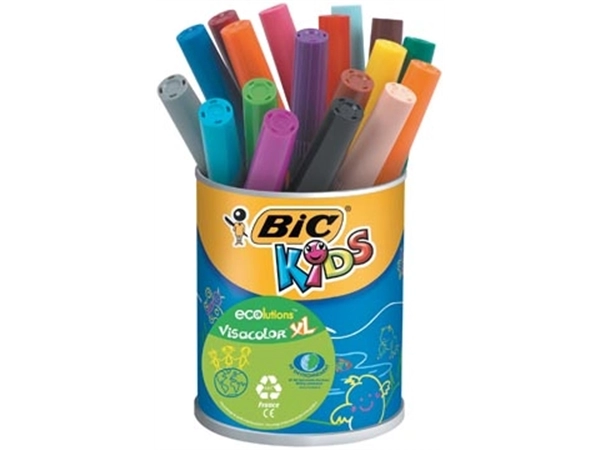 Een Bic Kids Viltstift Visacolor XL Ecolutions 18 stiften in een metalen pot koop je bij Muys Kantoor & Kado