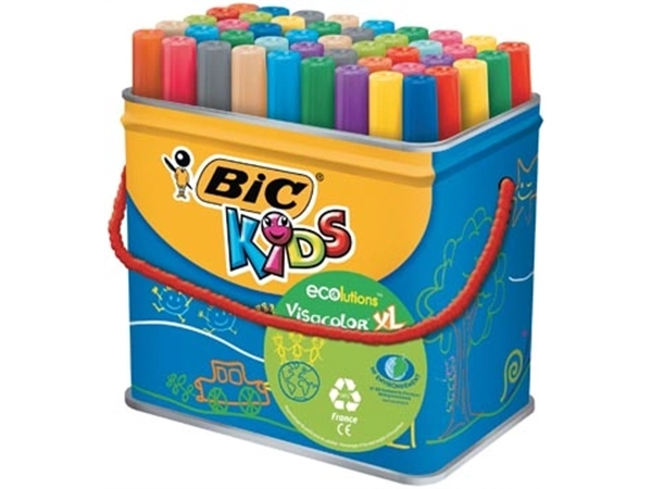 Een Bic Kids Viltstift Visacolor XL Ecolutions 48 stiften in een metalen doos koop je bij Muys Kantoor & Kado