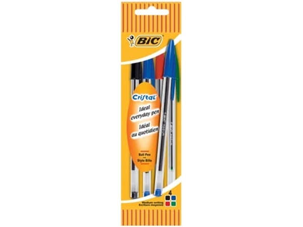 Een Bic balpen Cristal Medium blister van 5 stuks in geassorteerde kleuren: 2 x blauw, groen, rood en zwart koop je bij Muys Kantoor & Kado