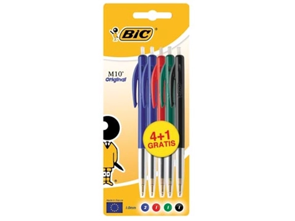 Een Bic balpen M10, blister 4 + 1 gratis in geassorteerde kleuren koop je bij Muys Kantoor & Kado