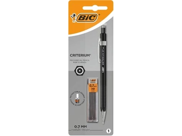 Een Bic vulpotlood Criterium, blister van 1 stuk + 12 vullingen (gratis), zwart, 0,7 mm koop je bij Muys Kantoor & Kado