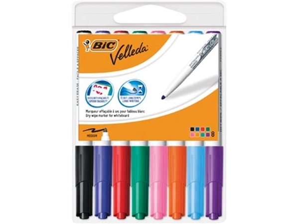 Een Bic whiteboardmarker Velleda 1741, in geassorteerde kleuren, etui van 8 stuks koop je bij Muys Kantoor & Kado