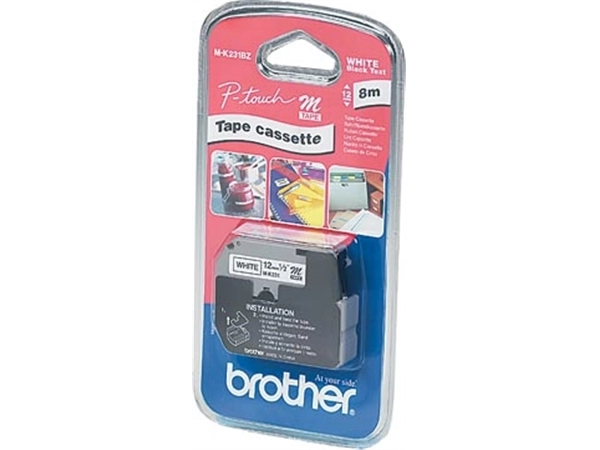 Een Brother M tape voor P-Touch 12 mm, gelamineerd, zwart op wit koop je bij Muys Kantoor & Kado