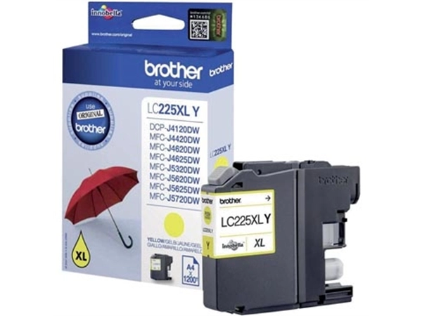 Een Brother inktcartridge, 1.200 pagina's, OEM LC-225XLY, geel koop je bij Muys Kantoor & Kado