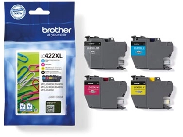 Een Brother inktcartridge, 1.500 - 3.000 pagina's, OEM LC-422XLVAL, 4 kleuren koop je bij Muys Kantoor & Kado